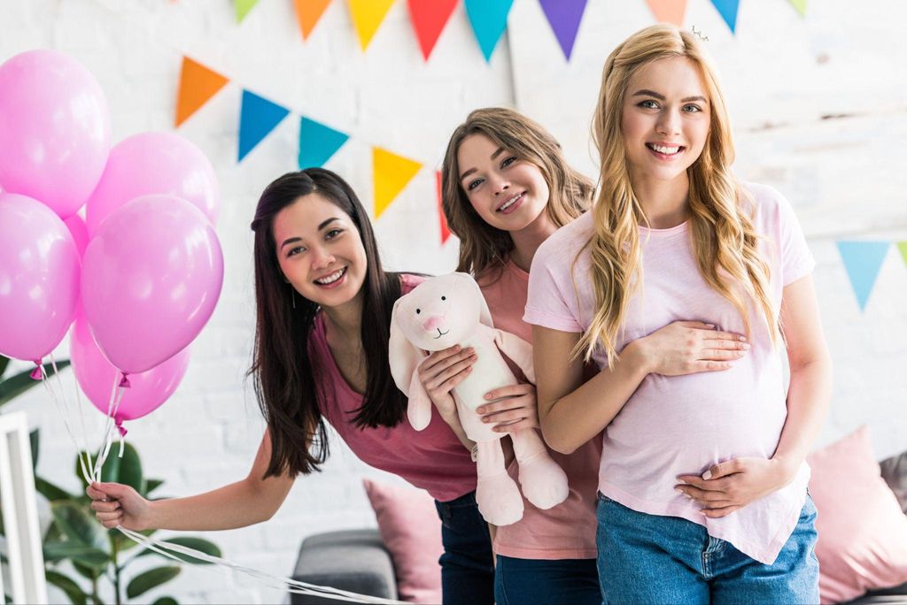 Pregnant women forming friendships in an antenatal class.