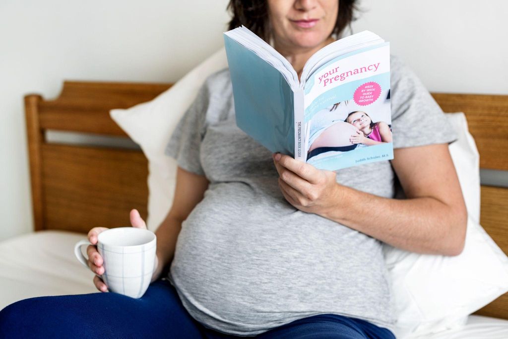 Pregnant woman looking at pregnancy-related resources on the internet.