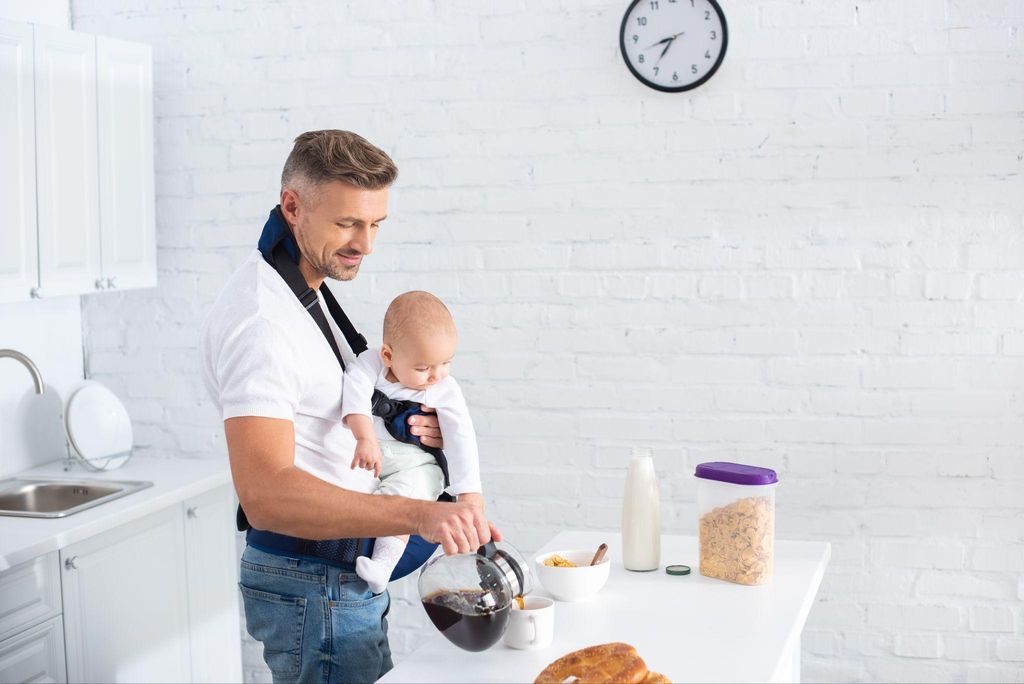 A father helping his partner maintain good nutrition during the postpartum period.