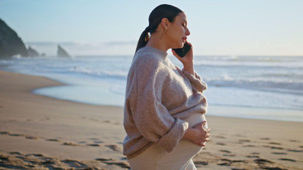 A couple discussing maternity leave and childcare options.