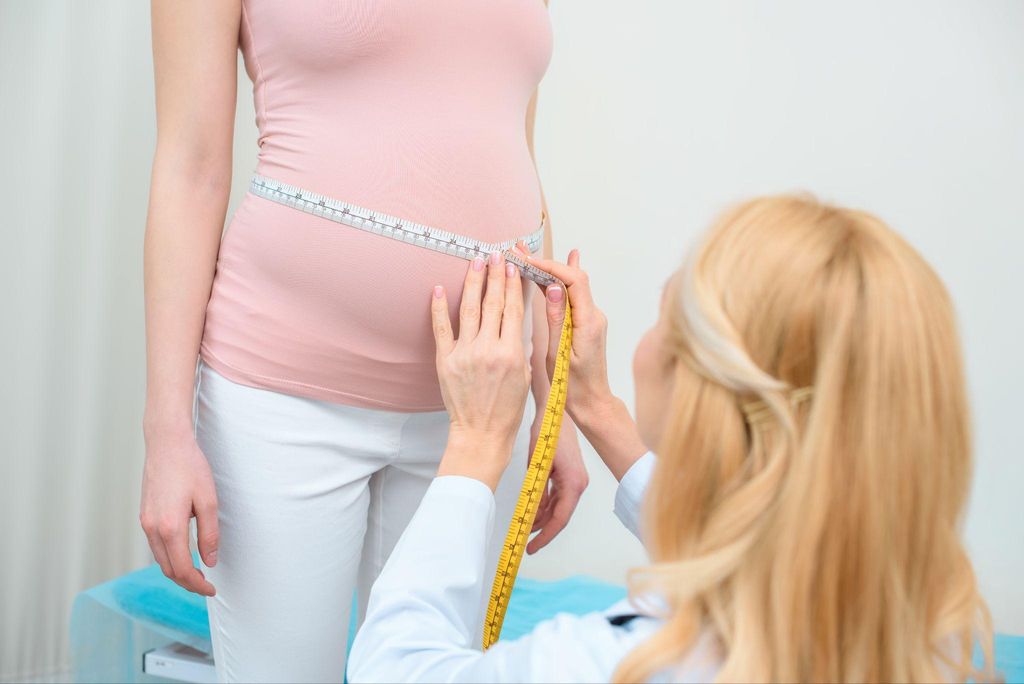 A pregnant woman reviewing antenatal growth charts with her doctor.